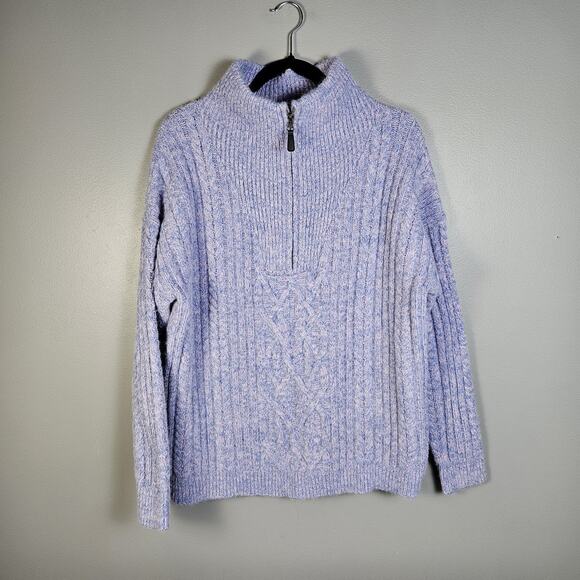 Sundance Sweater Light Purple/Blue Quarter Zip Cable Knit Pullover Size Large - Picture 1 of 6